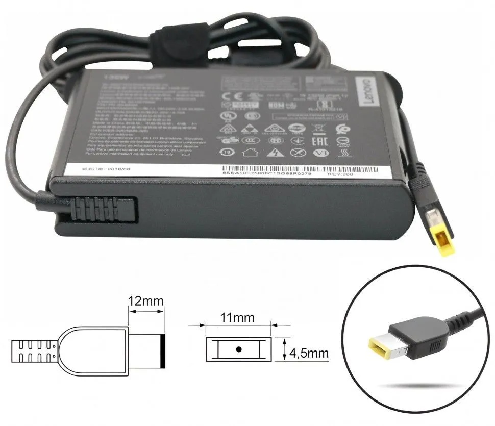 Lenovo 20V 6.75A 135W USB Uç Notebook Adaptörü (KARE) Square - Orjinal Üretici