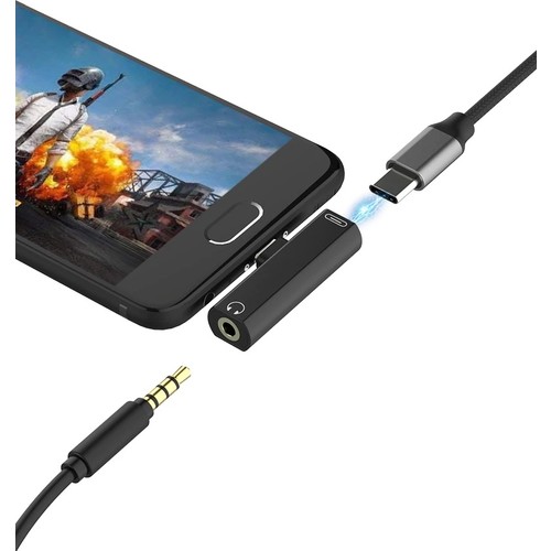 Type-C To USB-C + 3.5mm Aux Stereo Kulaklık/aux/şarj Dönüştürücü Adaptör (Converter)