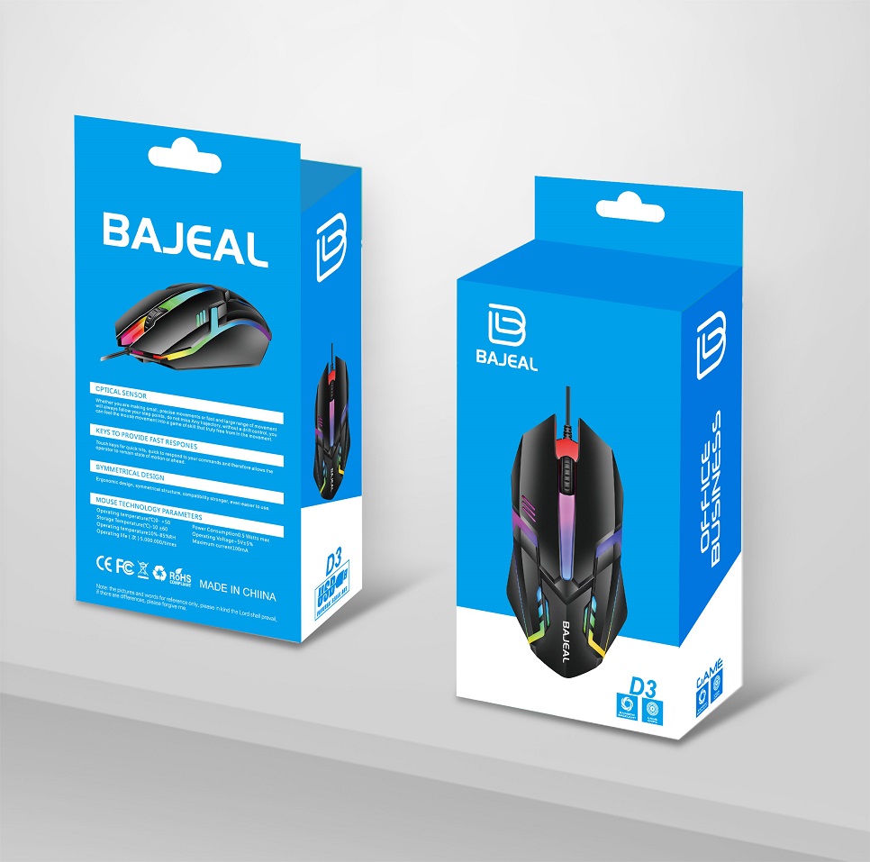Bajeal D3 Led Mouse 1000 DPI USB Kablolu Optik Gaming PC Bilgisayar, Ofis Oyun Faresi