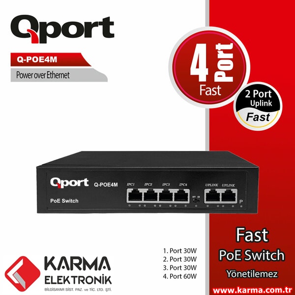 Qport Q-Poe4M 4 Port 10/100 + 2 Port 10/100 Uplink Poe Switch (POE SWITCH)