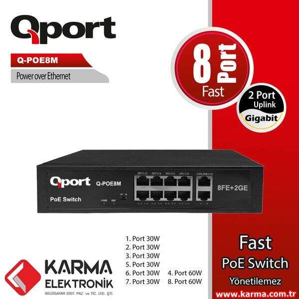 Qport Q-Poe8M 8 Port 10/100 + 2 Port 10/100/1000 Uplink Poe Switch (POE SWITCH)