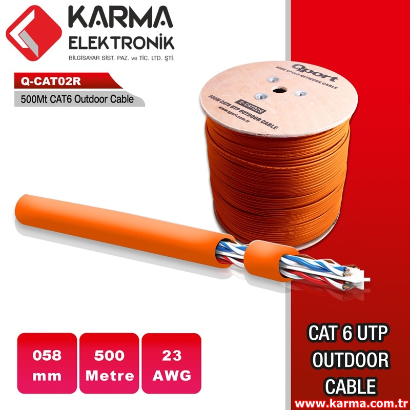 Qport Q-CATO2R 23AWG 0,58mm Kesit 500M TURUNCU CAT6 OUTDOOR KABLO (500 Metre)
