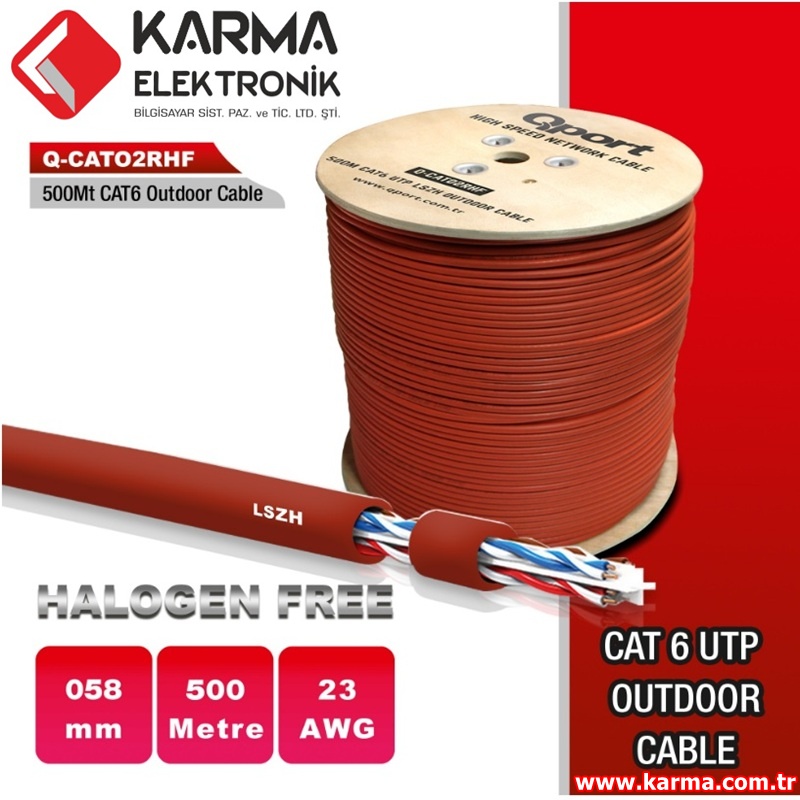 Qport Q-CATO2RHF 23AWG 0,58mm Kesit 500M LSZH TURUNCU CAT6 OUTDOOR KABLO (500 Metre)