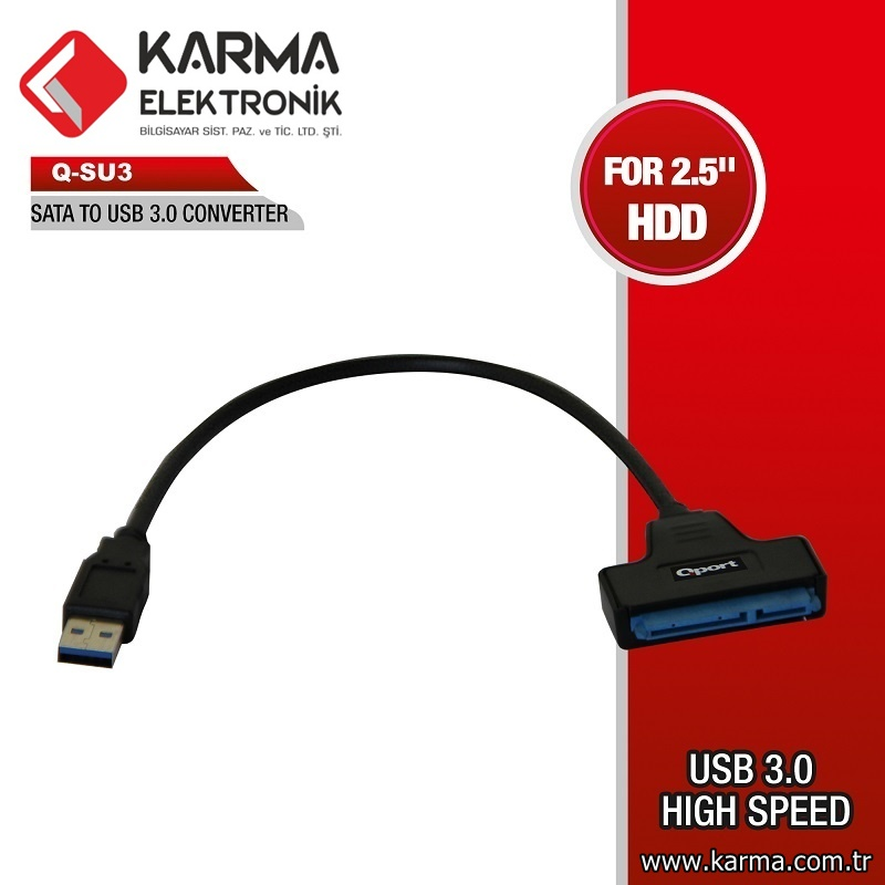 Qport Q-SU3 Sata To Usb 3.0 Çevirici - Kablo (Hdd, SSD Disk Usb Ara Kablosu)