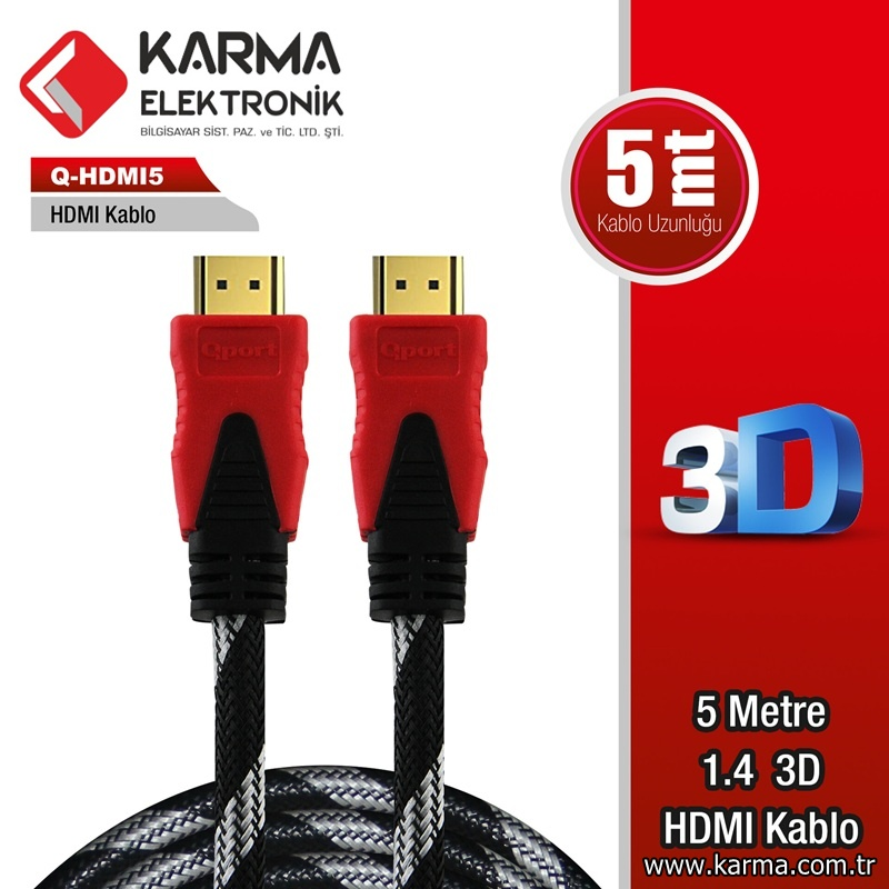 QPORT Q-HDMI5 5 METRE 1.4V "3D" HDMI Kablo Altın Uçlu (5mt)