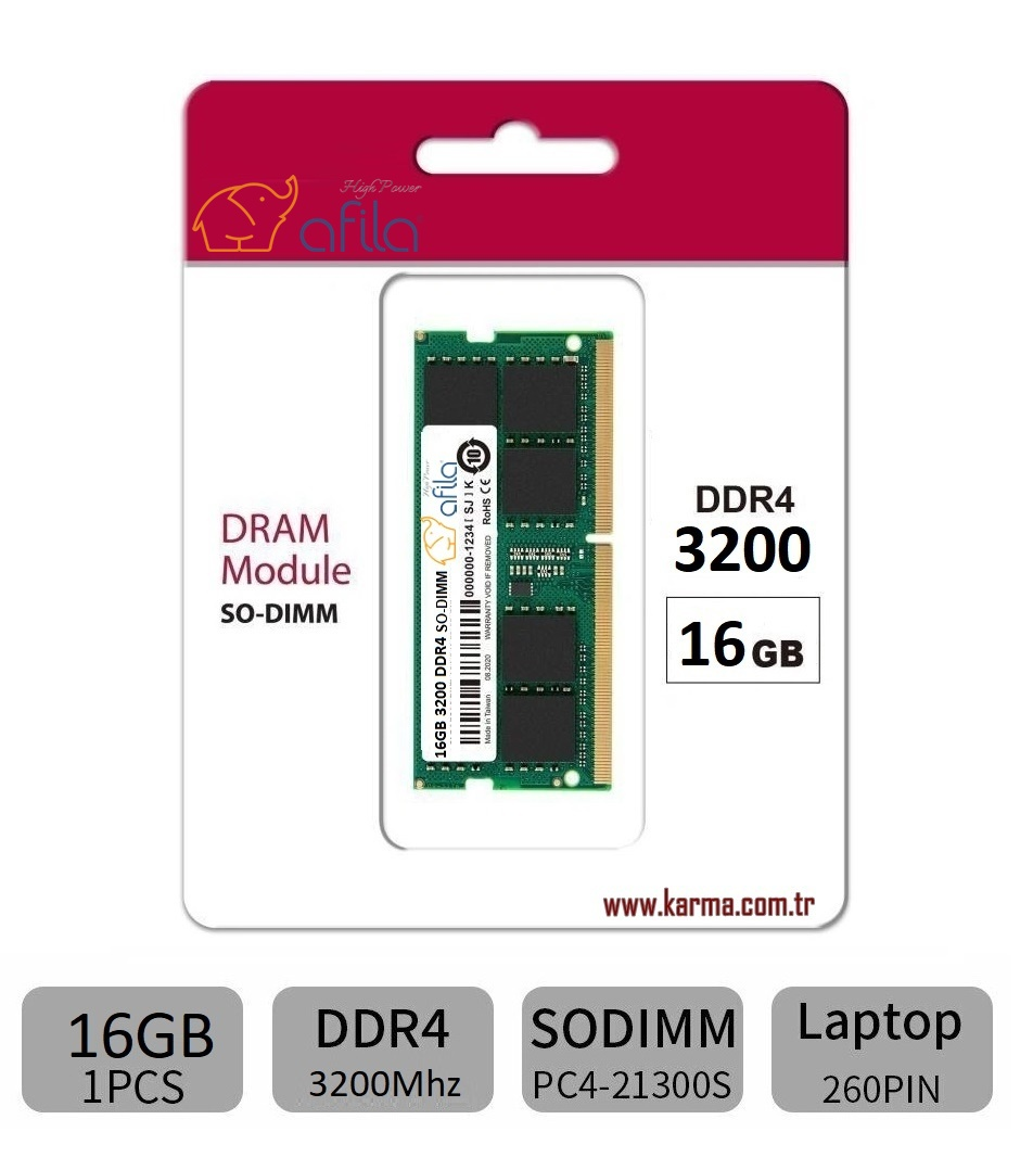 Afila NTB 16GB 3200MHz DDR4 Notebook Ram Bellek CL22 1.2V Sodim