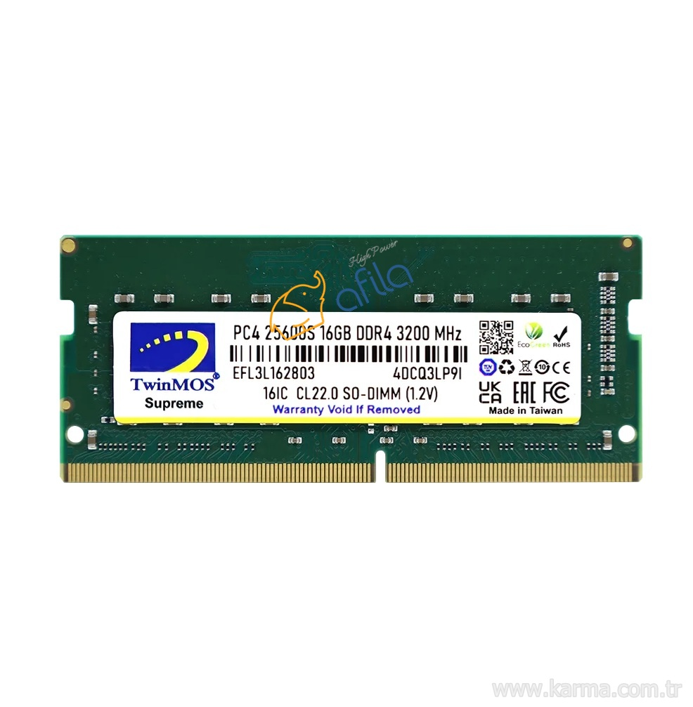 TwinMos NTB 16GB 3200MHz DDR4 Notebook Ram Bellek CL22 1.2V Sodim (MDD416GB3200N)