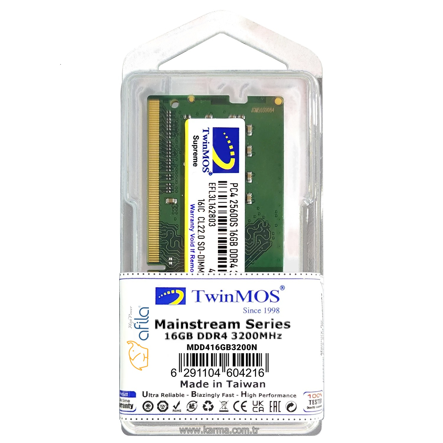 TwinMos NTB 16GB 3200MHz DDR4 Notebook Ram Bellek CL22 1.2V Sodim (MDD416GB3200N)