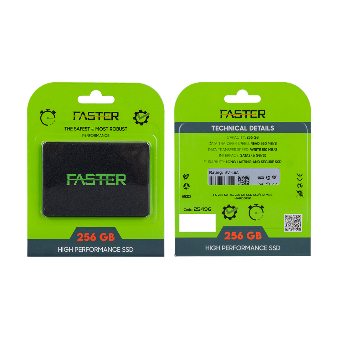 FASTER FS-256 256GB 550/510MB/s 2.5" SATA3 (6Gb/s) SSD Disk (3D NAND)