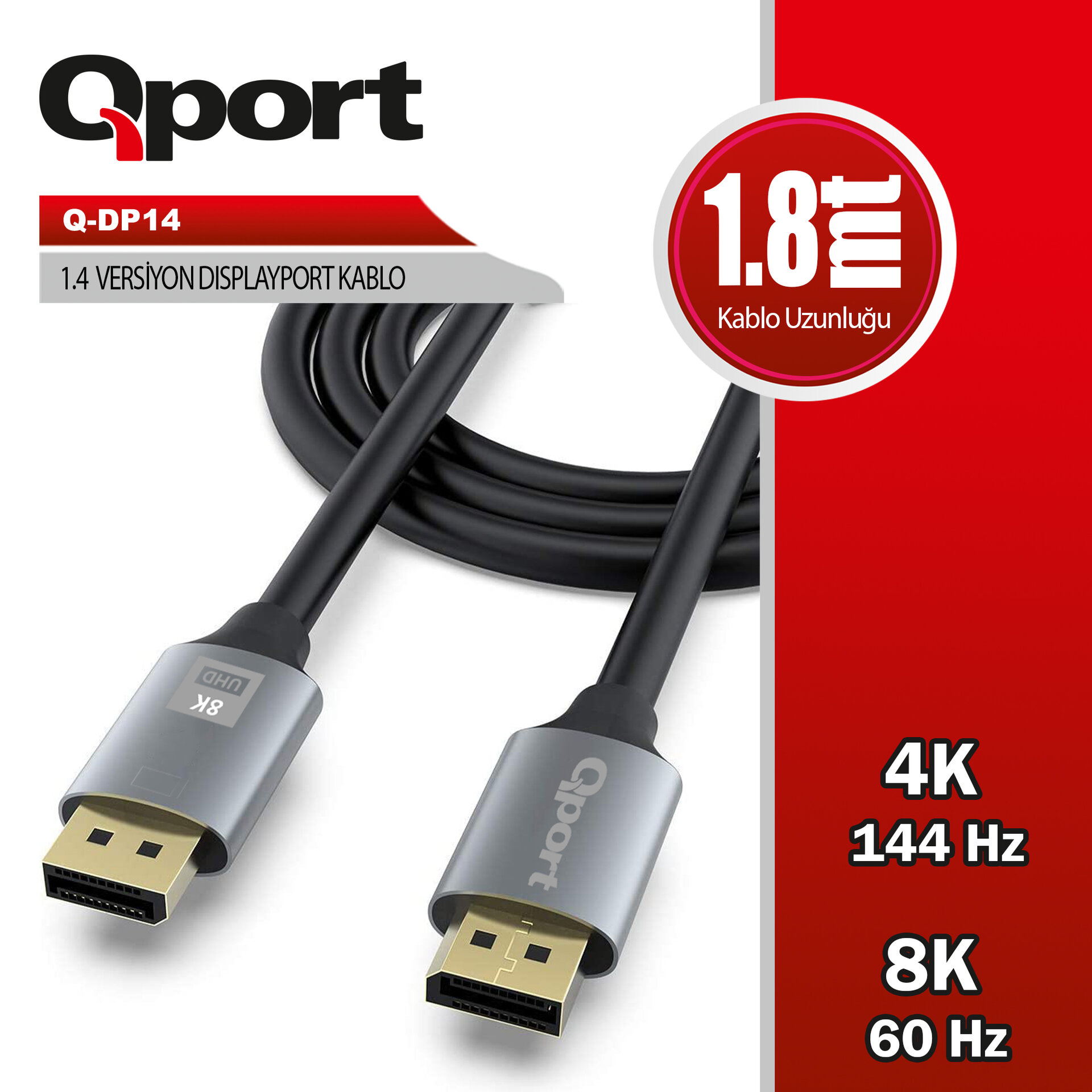 QPORT Q-DP14 Display Port 1.4V 2 MT (DisplayPort Kablo)