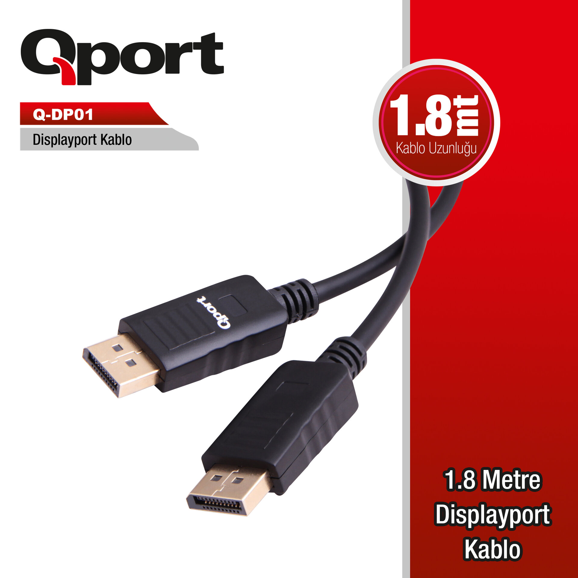QPORT Q-DP01 Display Port 1.2V 1,8M (DisplayPort Kablo)