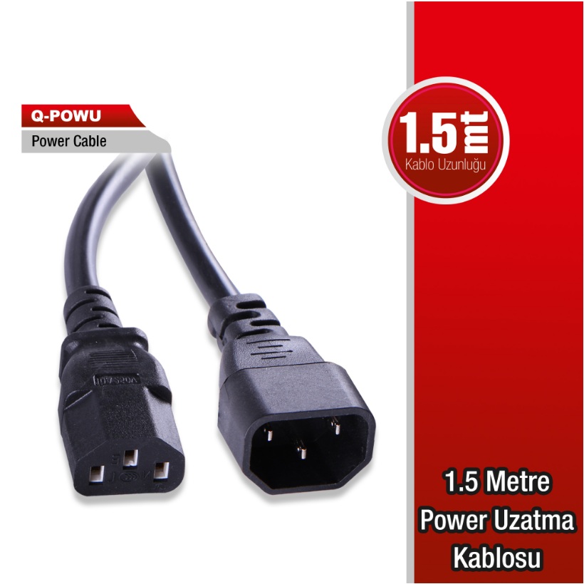 ERKEK / DİŞİ ATX STANDART KASA POWER KABLOSU M/F, M-F - HDX5558 (3x0.75mm / 1.5 Metre)
