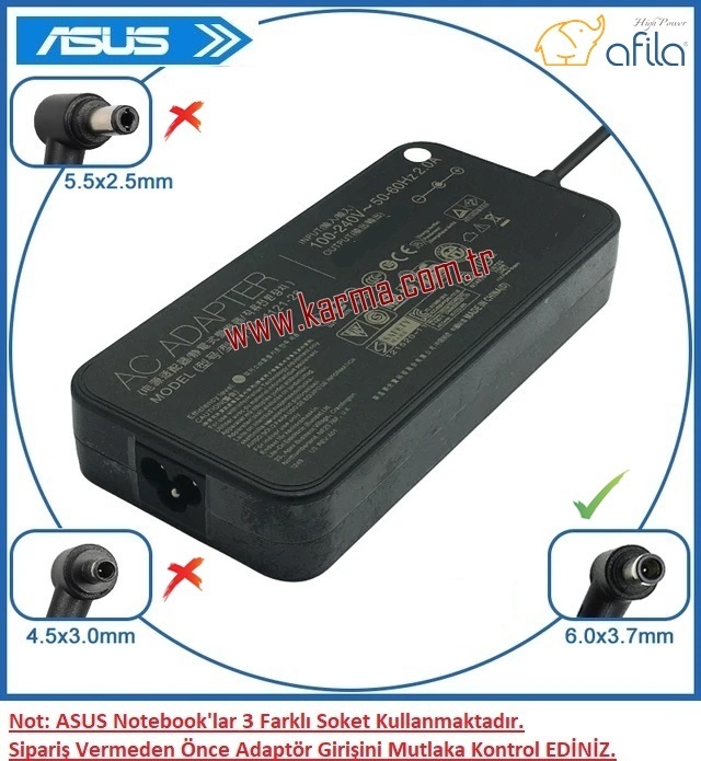 Asus Rog Uyumlu 20V 7.5A 150W Pinli Uç (6.0*3.7mm) Notebook Adaptörü, Şarj Cihazı