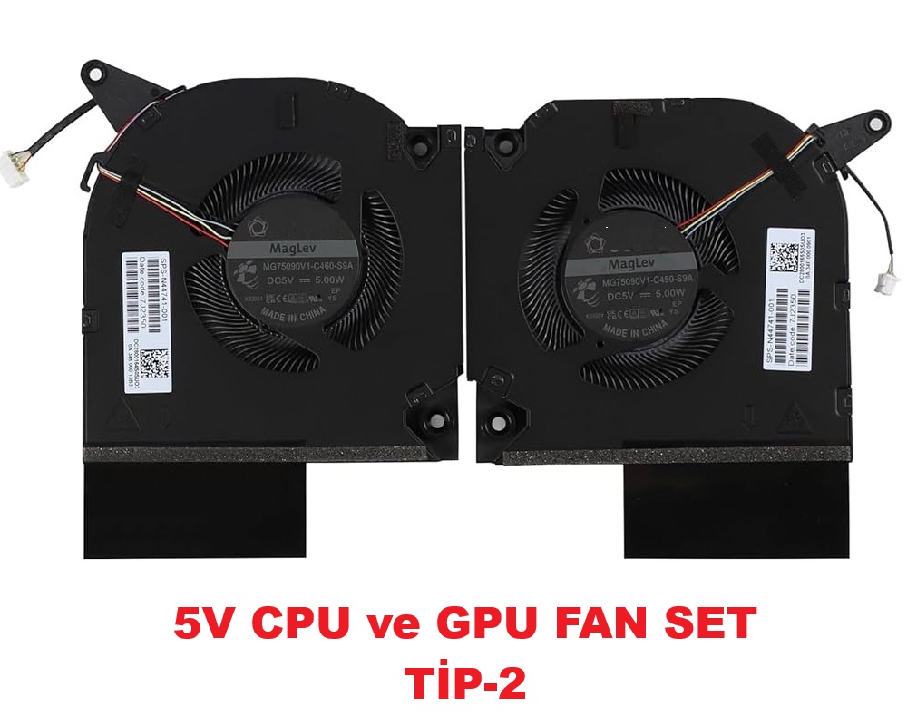 Hp Omen MG75090V1-C450-S9A, MG75090V1-C460-S9A Cpu + Gpu Fanı SET 5V (Sağ-Sol Takım)