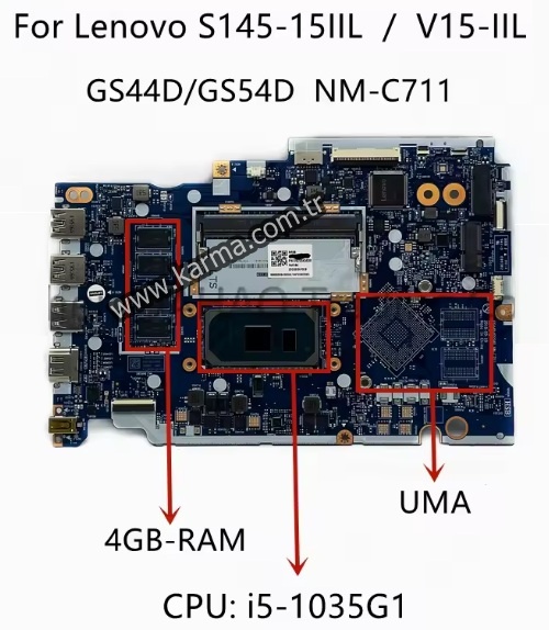 NM-C711 Lenovo İdeaPad S145-14IIL, S145-15IIL, V14-IIL Notebook Anakartı GS44D/GS54D - UMA (SRGKG i5-1035G1, 4GB) / Sıfır
