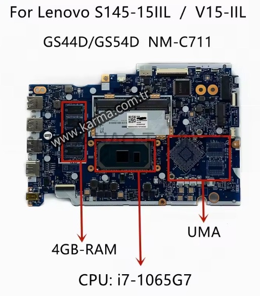 NM-C711 Lenovo İdeaPad S145-14IIL, S145-15IIL, V14-IIL Notebook Anakartı GS44D/GS54D - UMA (SRG0N i7-1065G7, 4GB) / Sıfır