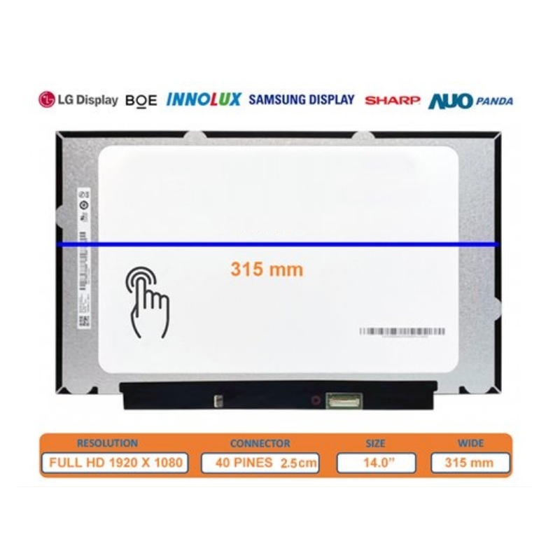 B140HAK03.0 Uyumlu 14.0" inç 40pin Slim 1920*1080 Full HD (FHD) IPS Lcd Ekran, Panel, Dokunmatik'li (Soket 25mm) / Vidasız