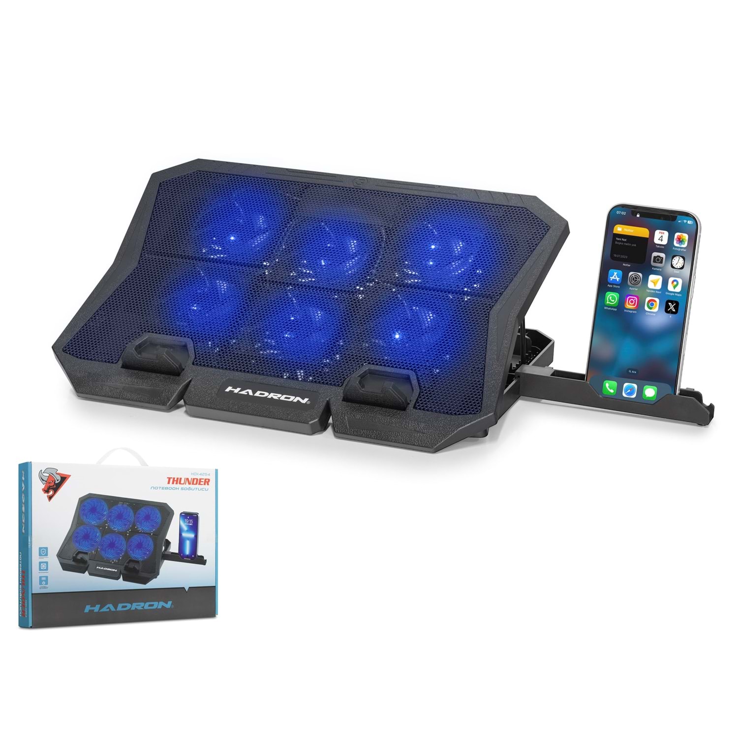 HADRON HDX4254 Notebook & Laptop Soğutucu Stant / 6 Fan LED Telefon Standlı - Siyah