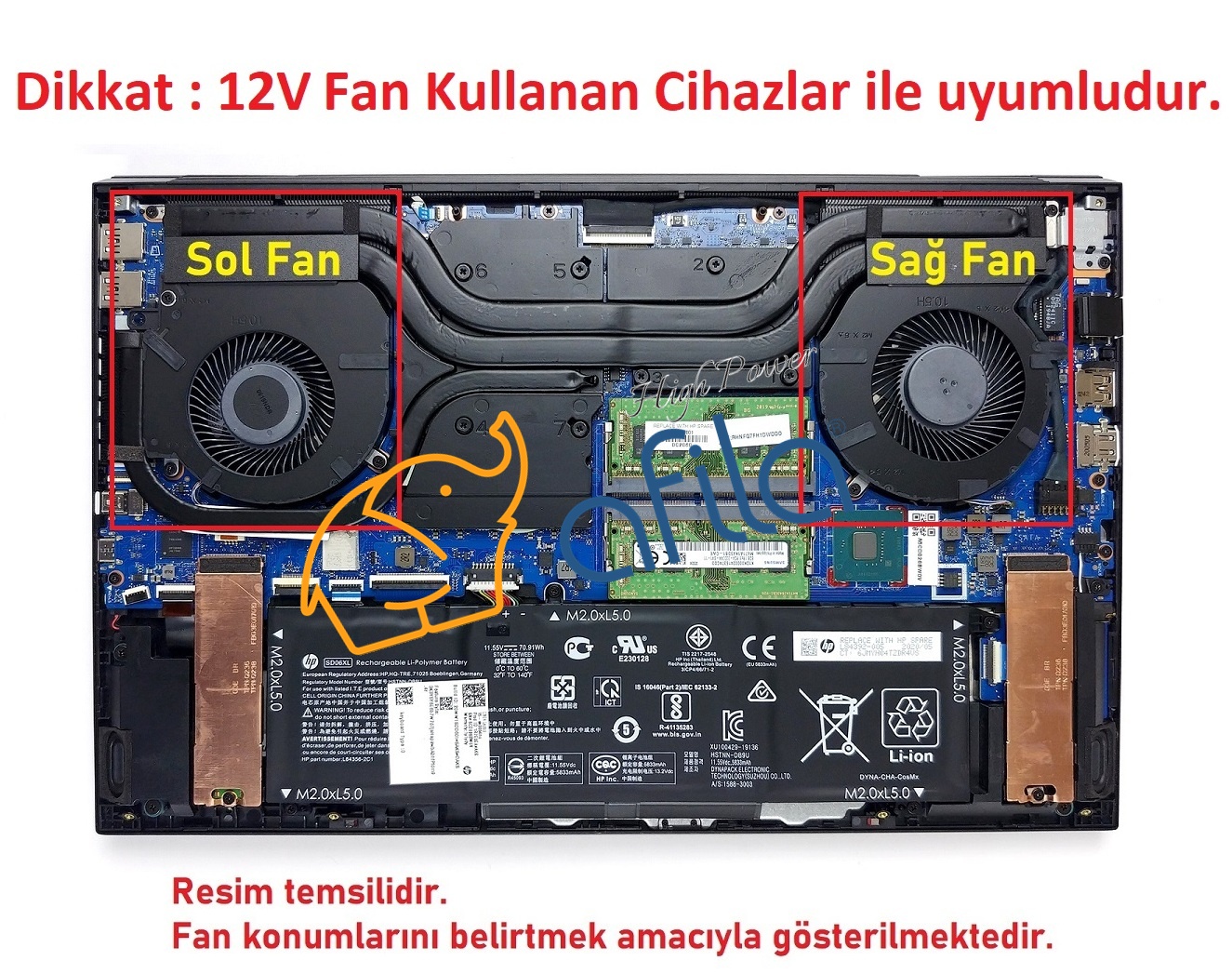 Hp Omen 15-ek, 15-en Serisi Notebook CPU+GPU Fanı / Sağ-Sol SET - 12V Versiyon