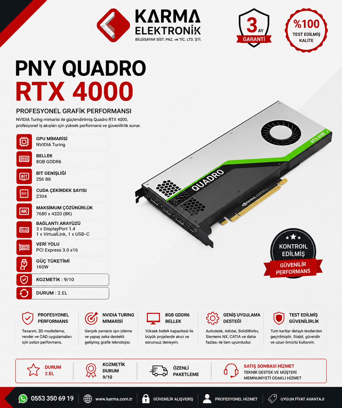 Pny QUADRO RTX 4000 256 Bit GDDR6 8GB Profesyonel Grafik Ekran Kartı - 2.el
