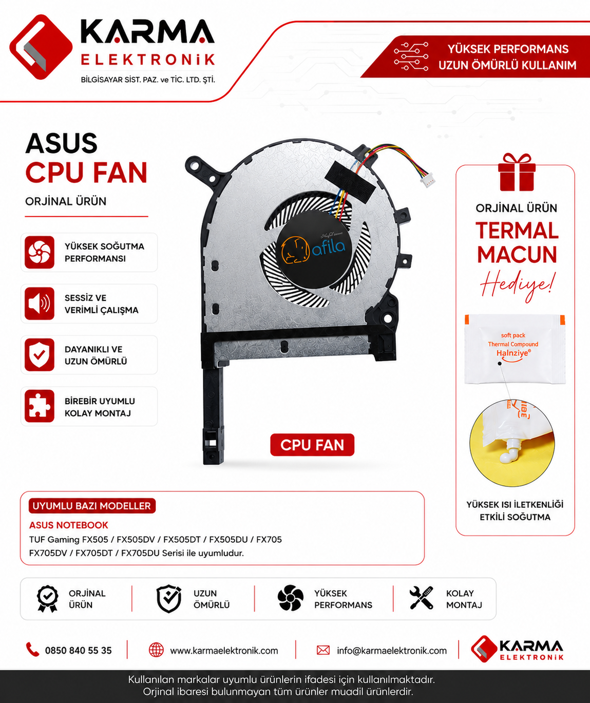 Asus TUF Gaming FX505D, FX505G Serisi Notebook Cpu Fanı SAĞ Ver.1 / Tip.1 / FAN0632