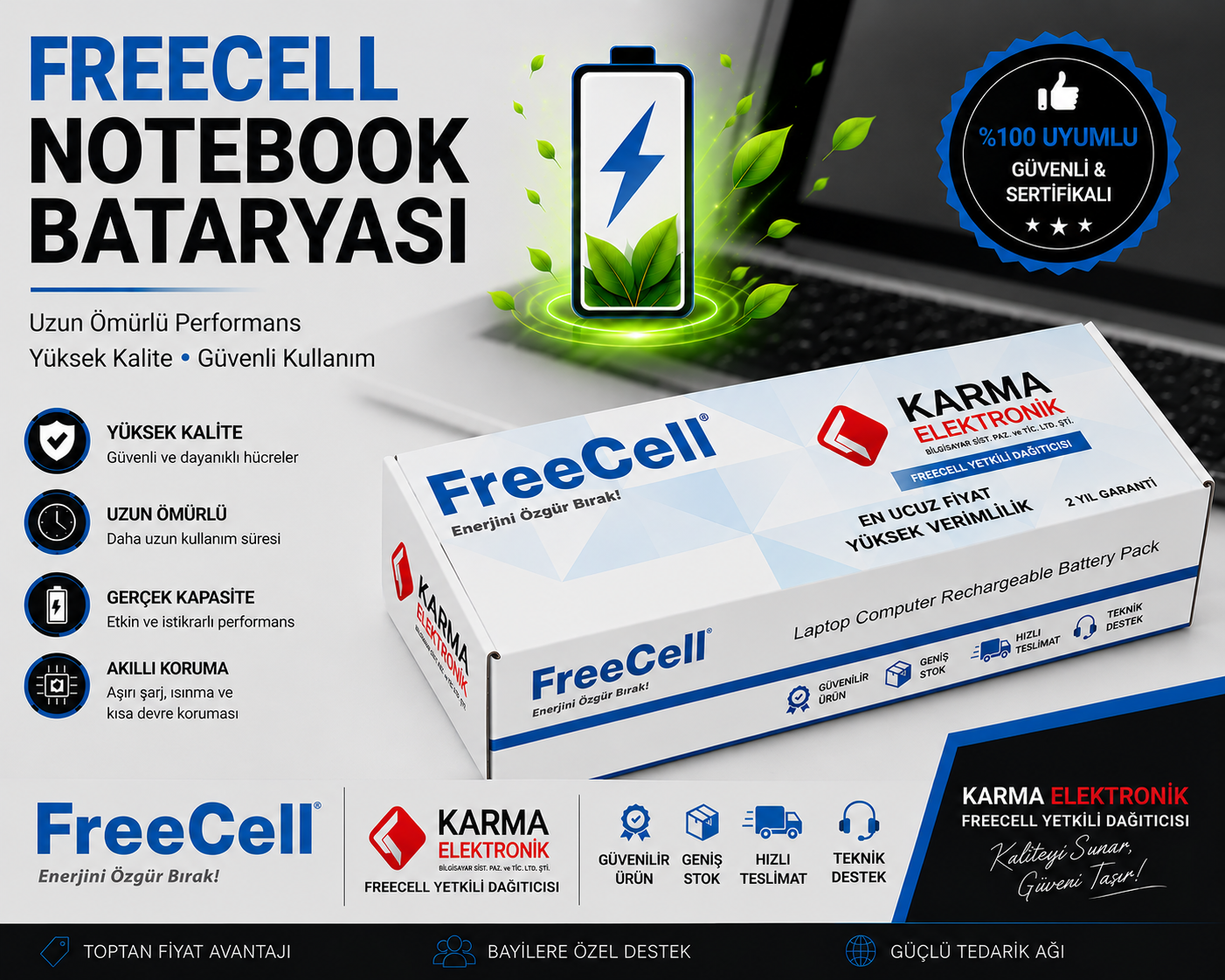 FreeCell - Hp 15-cs, 15-cw, 15-cu, Serisi HT03XL, HT03041XL Notebook Bataryası, Laptop Pili - 3 Cell / FC-HP001