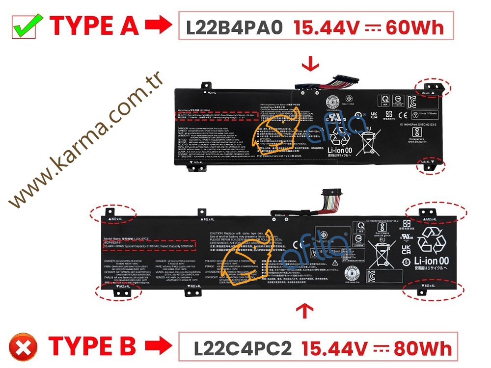 Lenovo L22B4PA0 SB11K38527 5B11K38529 Notebook Bataryası, Laptop Pili (Ver.1)