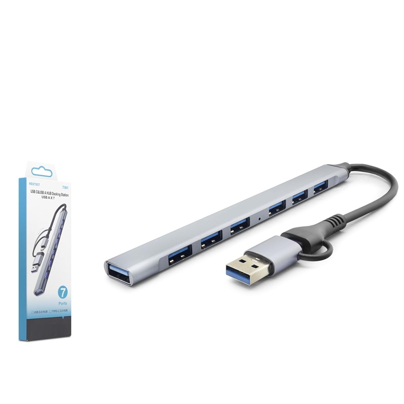 Afila HDX7857 Type-C to USB 3.0 7 Port Hub 5 Gbps Gri (7 Port USB Çoklayıcı)