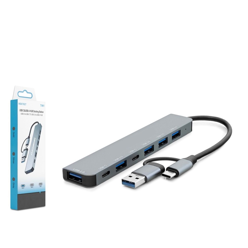 Afila HDX7827 Type-C to USB 3.0 5 Port Hub + 2 Port Type-c 5 Gbps Gri (7 Port USB Çoklayıcı)