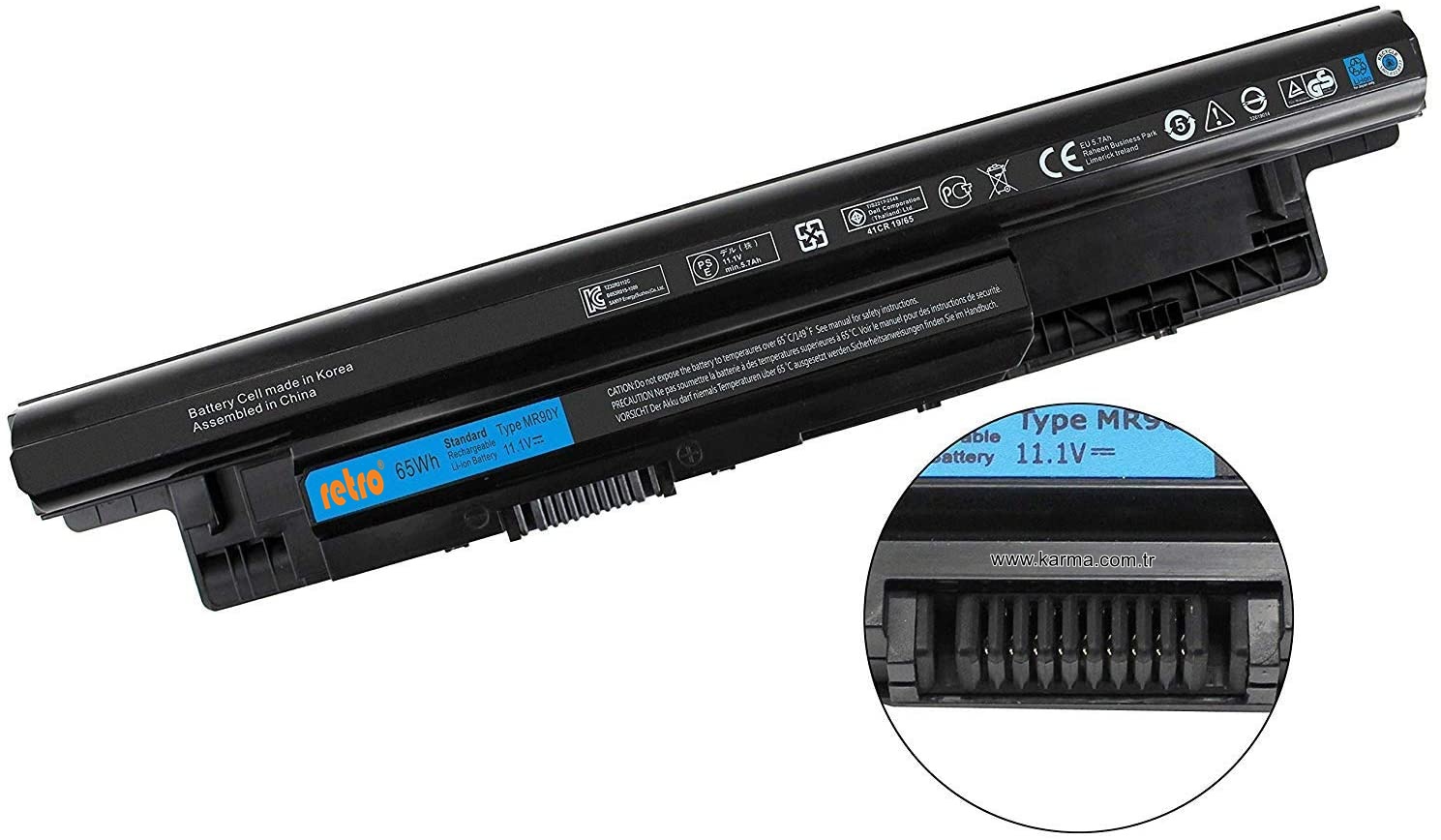 Retro - Dell MR90Y 14R 5421,15 3521 Notebook Bataryası, Laptop Pili 6Cell 11.1V 4400Mah / RDL-141
