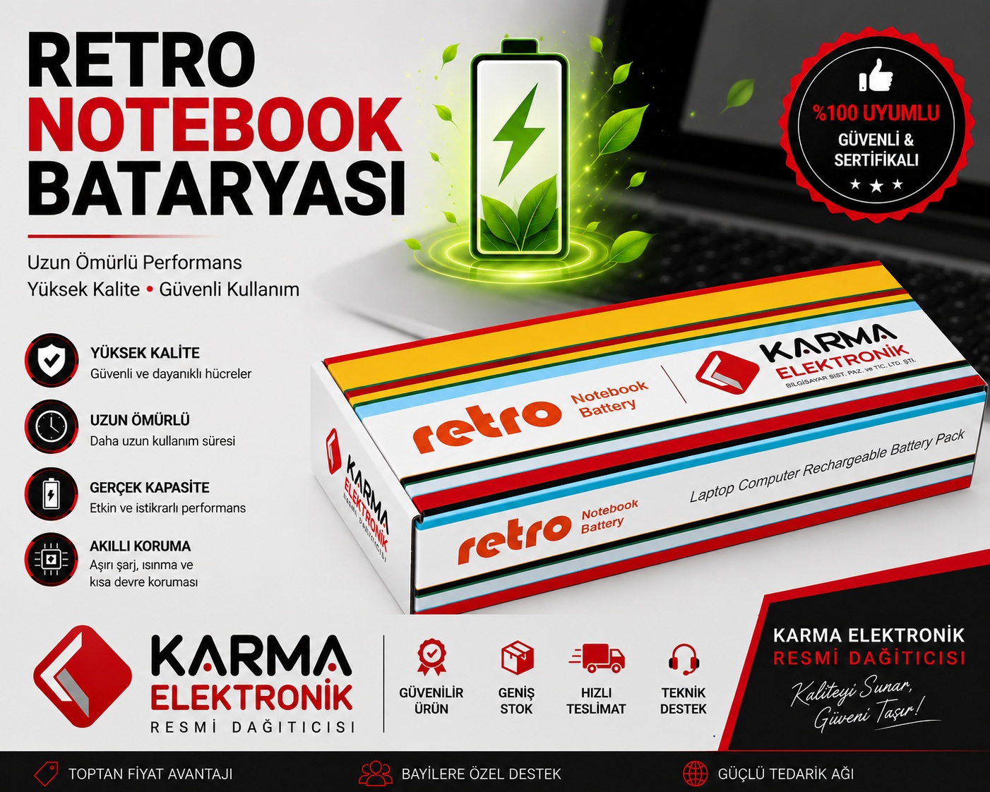 Retro - Dell MR90Y 14R 5421,15 3521 Notebook Bataryası, Laptop Pili 6Cell 11.1V 4400Mah / RDL-141