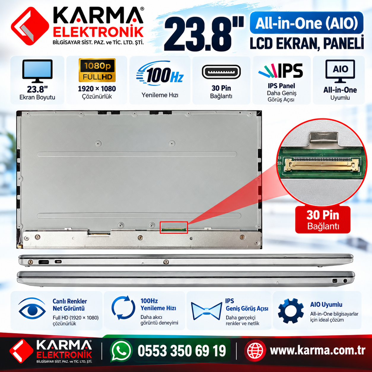 LM238WF2-SST3, LM238WF2(SS)(T3) 23.8" 30Pin1920*1080 100Hz FHD All-in-One - AIO Lcd Ekran, Paneli
