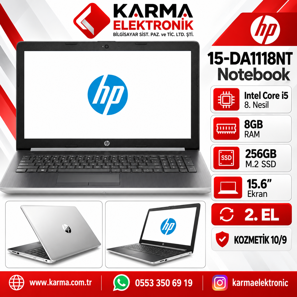 Hp 15-DA1118NT 15.6’’, i5 8. Nesil, 8 GB Ram, 256 GB M2 SSD Notebook & Laptop Pc (2.el)