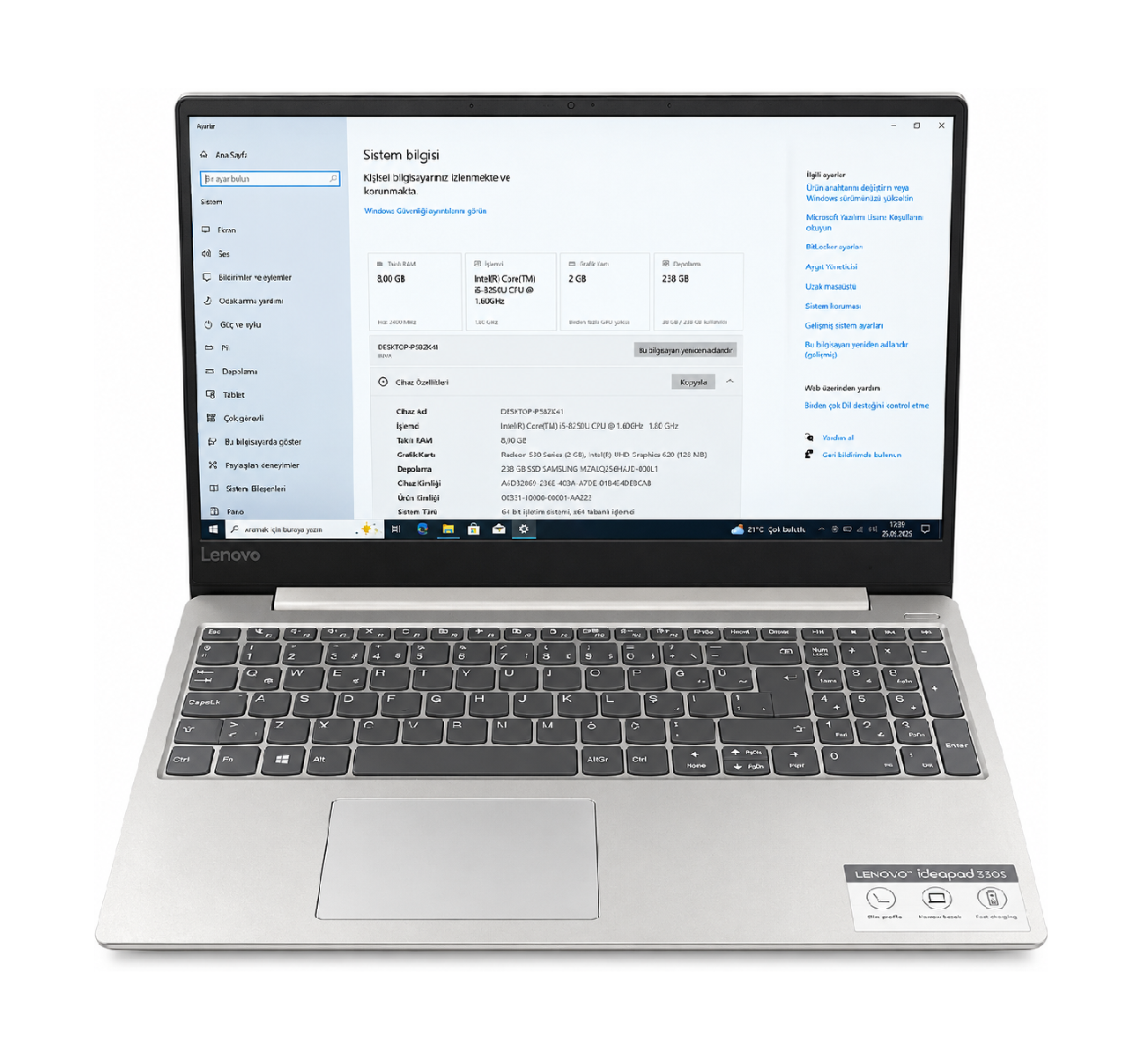 Lenovo ideaPad 330S-15AST (81F9001QTX) İ5-8250U, 8GB, 256GB 15.6" Notebook & Laptop Pc - 2.el