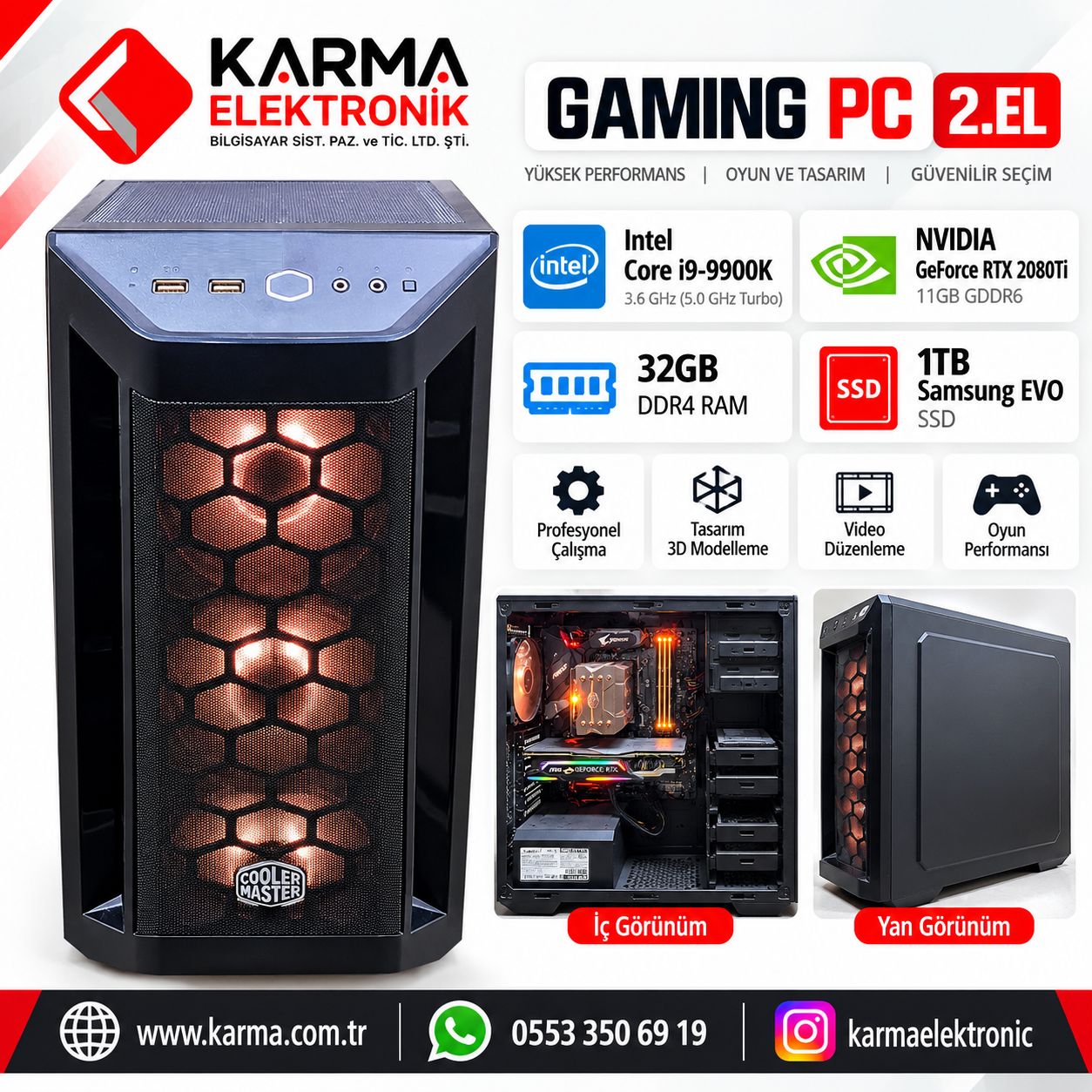 İntel i9-9900K 11GB RTX 2080Tİ 32GB Ram 1 TB SSD Samsung Evo Gaming Pc (2.el)