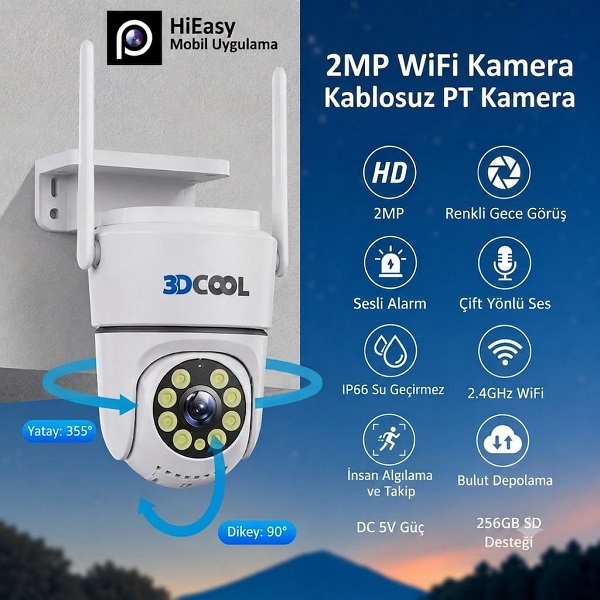 3DCOOL 3D-1100WF 2MP 1 Kameralı Kablosuz Wifi Güvenlik Kamerası (360 Derece)