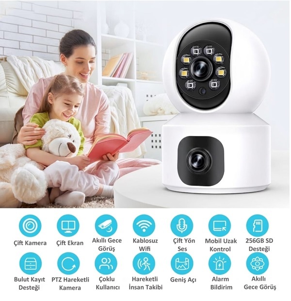 3DCOOL 3D-2000HM 4MP 2 Kameralı Kablosuz Wifi Bebek Kamerası (360 Derece)