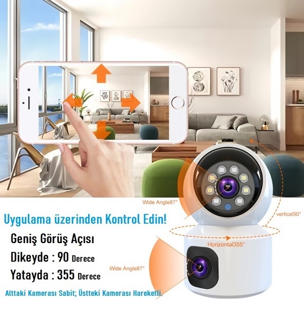 3DCOOL 3D-2000HM 4MP 2 Kameralı Kablosuz Wifi Bebek Kamerası (360 Derece)
