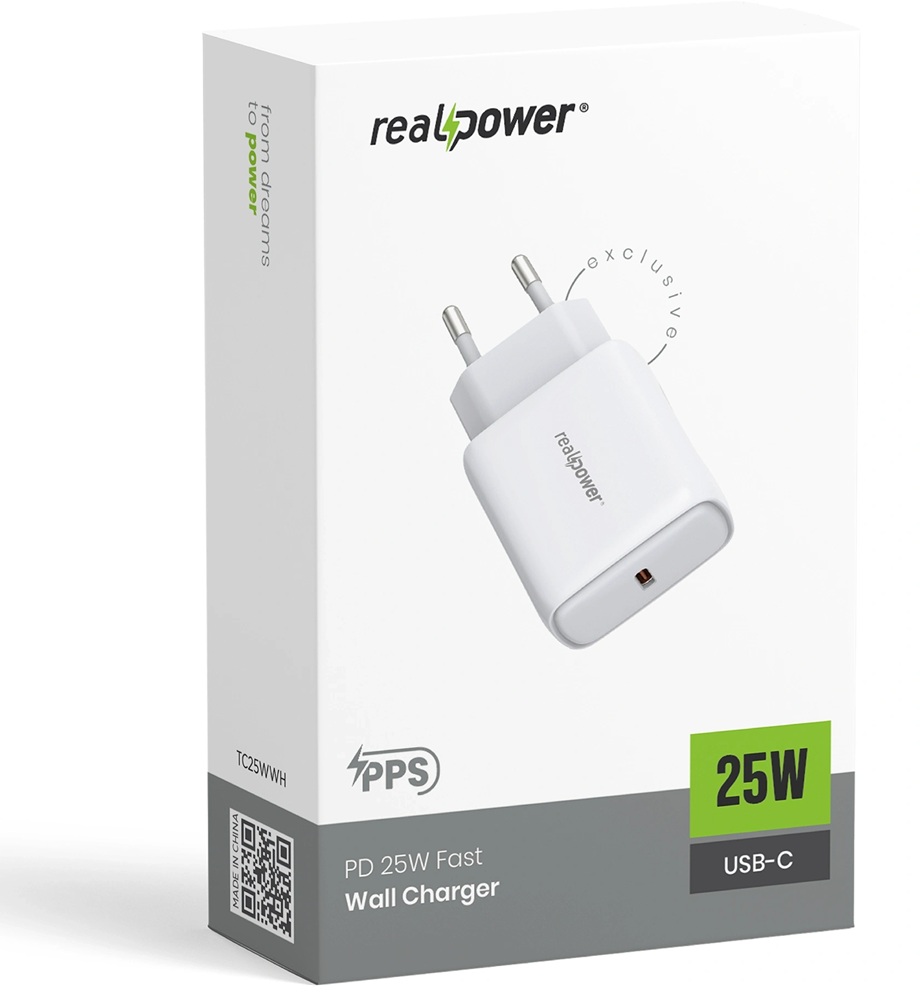 RealPower 25W PPS PD USB-C, Type-C - Hızlı Şarj Cep Telefonu Adaptörü Şarj Aleti Cihazı Beyaz