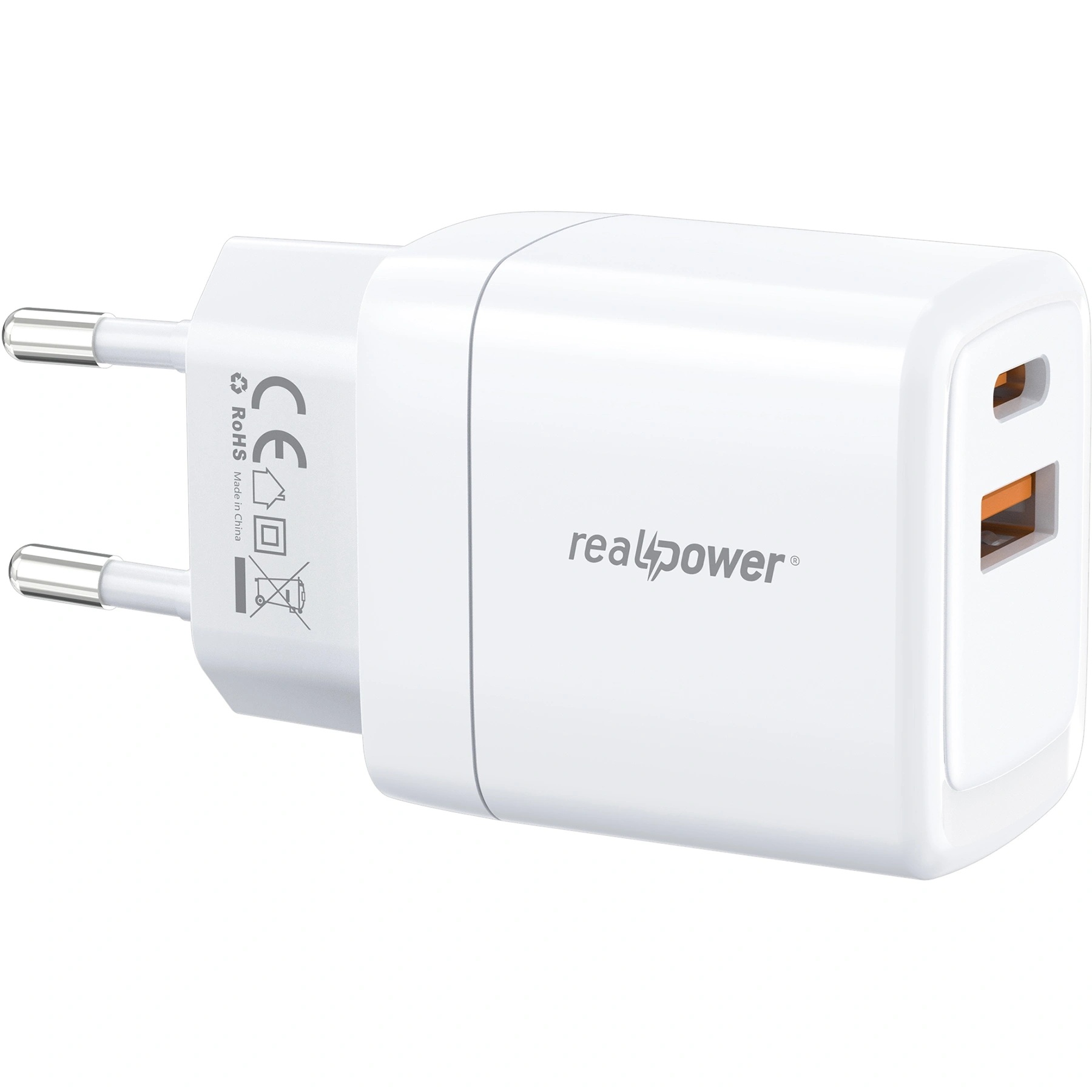RealPower 35W GaN USB-C, Type-C ve USB-A Çift Çıkışlı PD - Hızlı Şarj Cep Telefonu Adaptörü Şarj Aleti Cihazı Beyaz