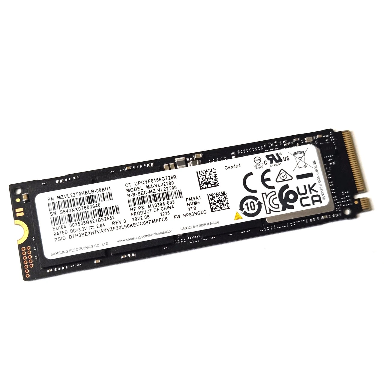 2TB Samsung 7.000 MB/s - 5.200 MB/s SSD M10396-003 NVMe PCIe Gen4 x4 G4 M.2 2280 MZVL2270HBLB-00BH1 (2.el)