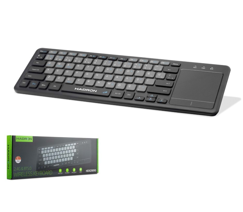 Afila - HADRON HDX2505G Dual Mode Touch Pad Smart Klavye 2.4 GHz Bluetooth 5.0 Siyah Antrasit