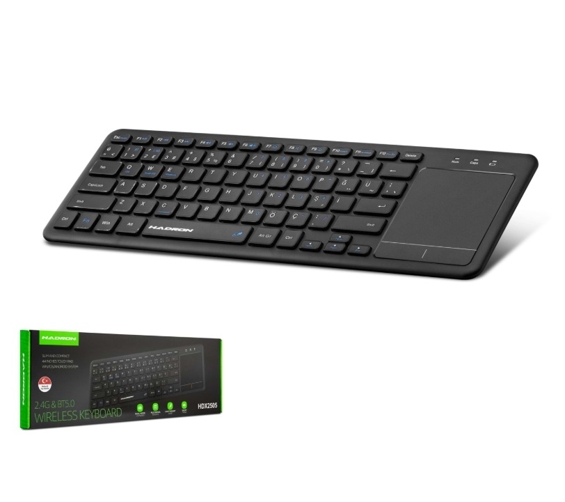Afila - HADRON HDX2505 Dual Mode Touch Pad Smart Klavye 2.4 GHz Bluetooth 5.0 Siyah