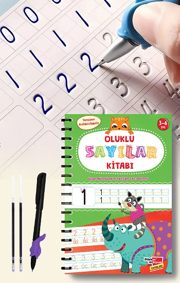 Sayıları Yazmayı Kolayca Öğreten Kitap | Sihirli Uçan Kalemli Oluklu (kabartmalı) Sayılar Kitabı