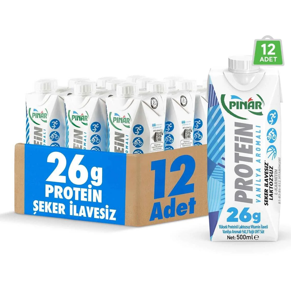 Pınar Vanilya Aromalı Proteinli Süt 500 ml 26g Protein, Şeker İlavesiz