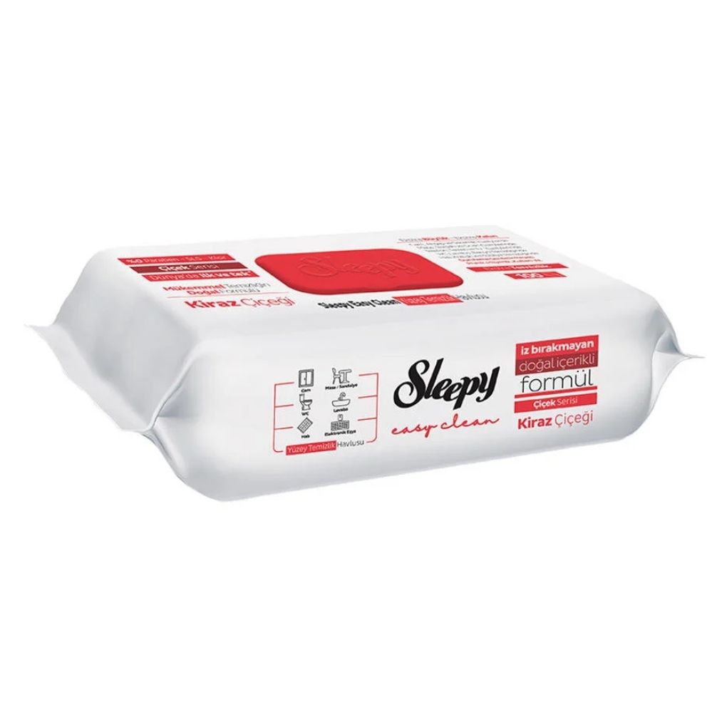 Sleepy Easy Clean Yüzey Temizlik Havlusu 100 Lü Çiçek Serisi Kiraz Çiçeği (Kırmızı)