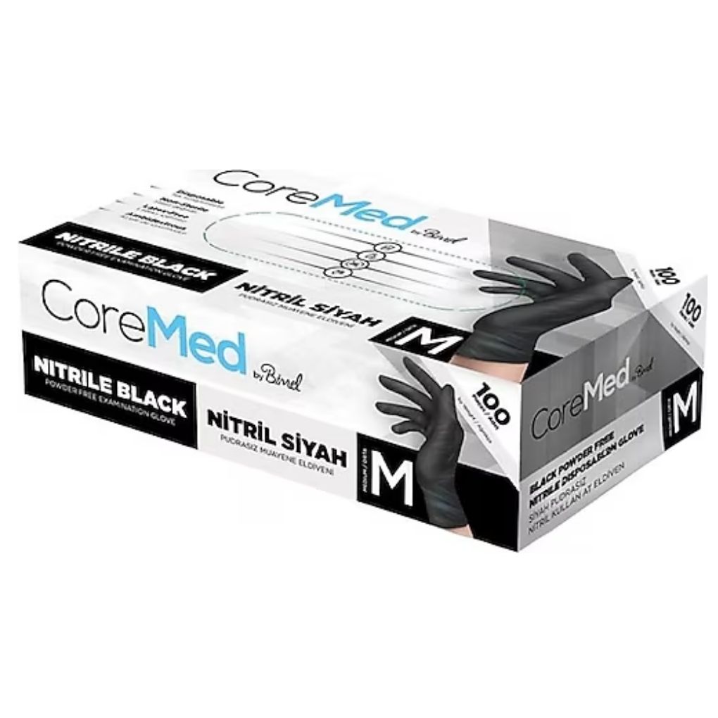 Bimel Coremed Nitril Pudrasız Muayene Eldiveni Siyah (M)