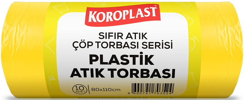 Koroplast Çöp Torbası Sıfır Atık Plastik Atıkları Sarı Jumbo 80X110 440 Gr 10 Lu 27 Mic. St01500533