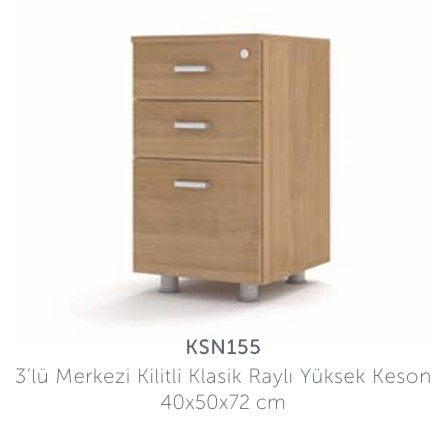 Keson KSN155 3’lü Merkezi Kilitli Klasik Raylı Yüksek 40x50x72 cm
