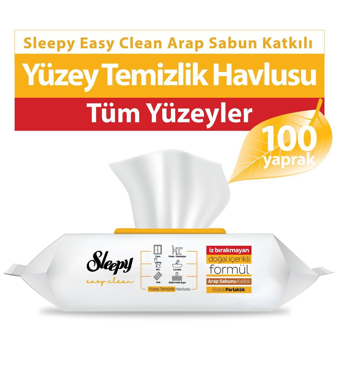 Sleepy Easy Clean Yüzey Temizlik Havlusu 100 Lü Arap Sabunu Katkılı (Turuncu)